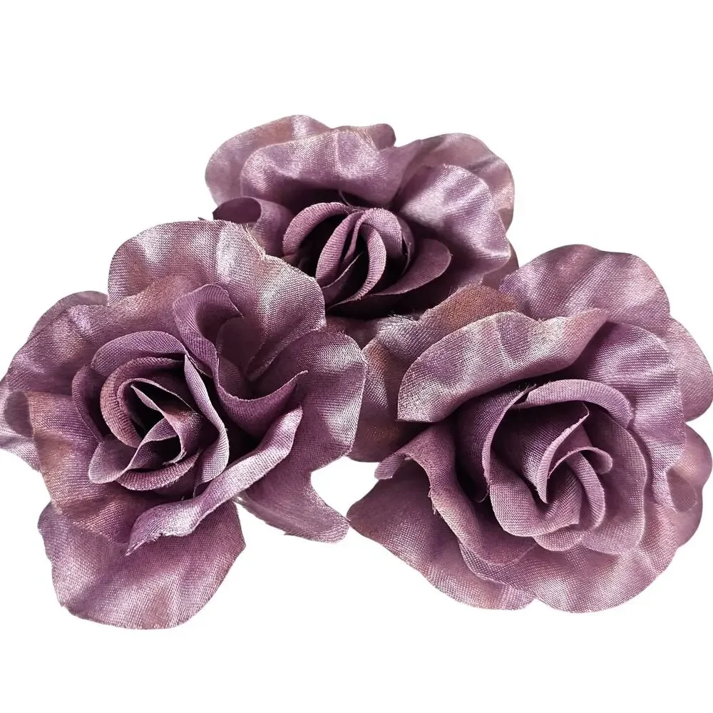 25 Plum Purple Satin Rose Heads Stemless Wedding Floral Craft DIY 2.5in